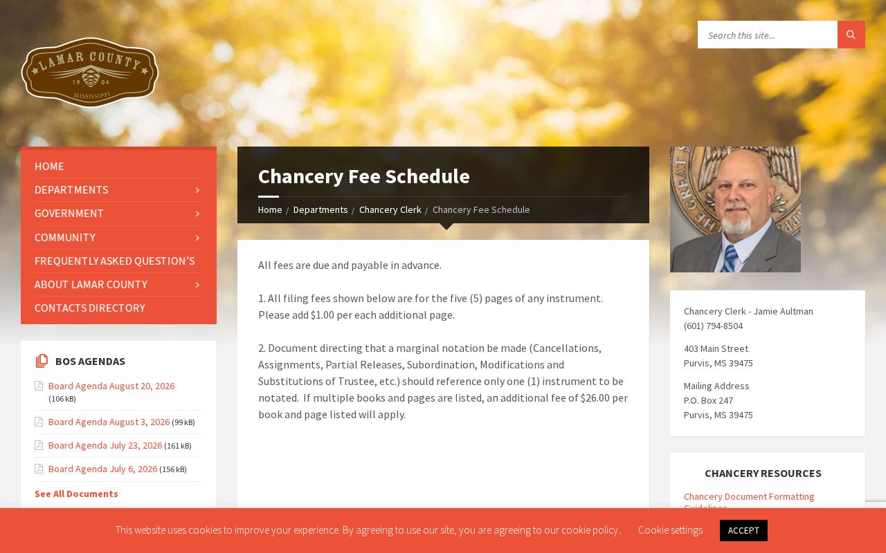 Lamar County civil dockets Chancery fee schedule access page