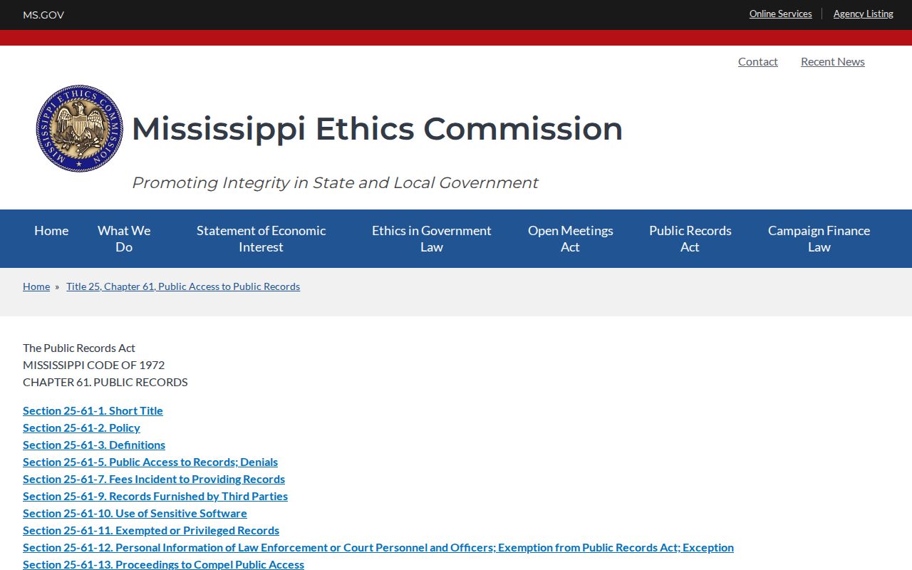 Lamar County court case records Mississippi Public Records Act guidance